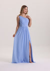 A Line Asymmetrical Neck Bridesmaid Dress with Slit