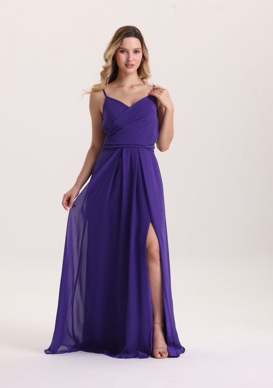 A Line Spaghetti Strap Pleated Chiffon Prom Dress