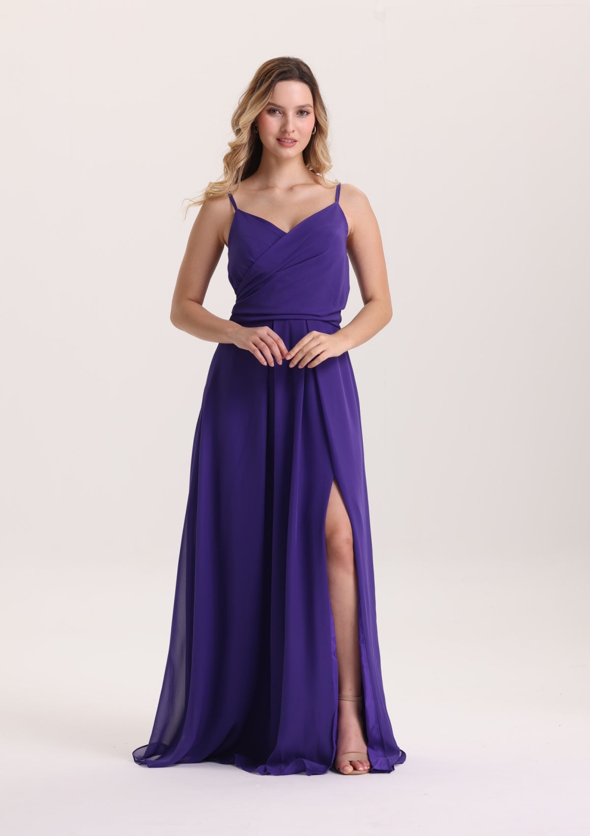 A Line Spaghetti Strap Pleated Chiffon Prom Dress