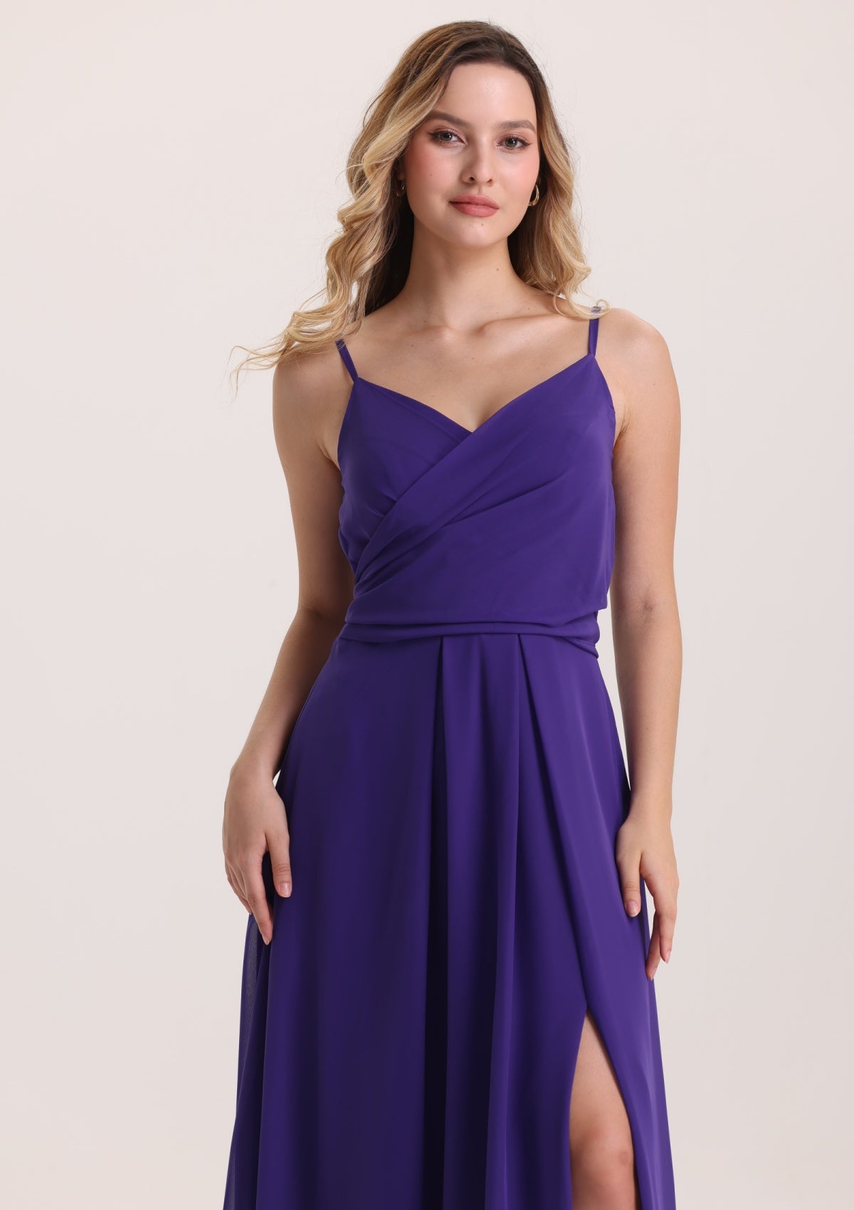 A Line Spaghetti Strap Pleated Chiffon Prom Dress