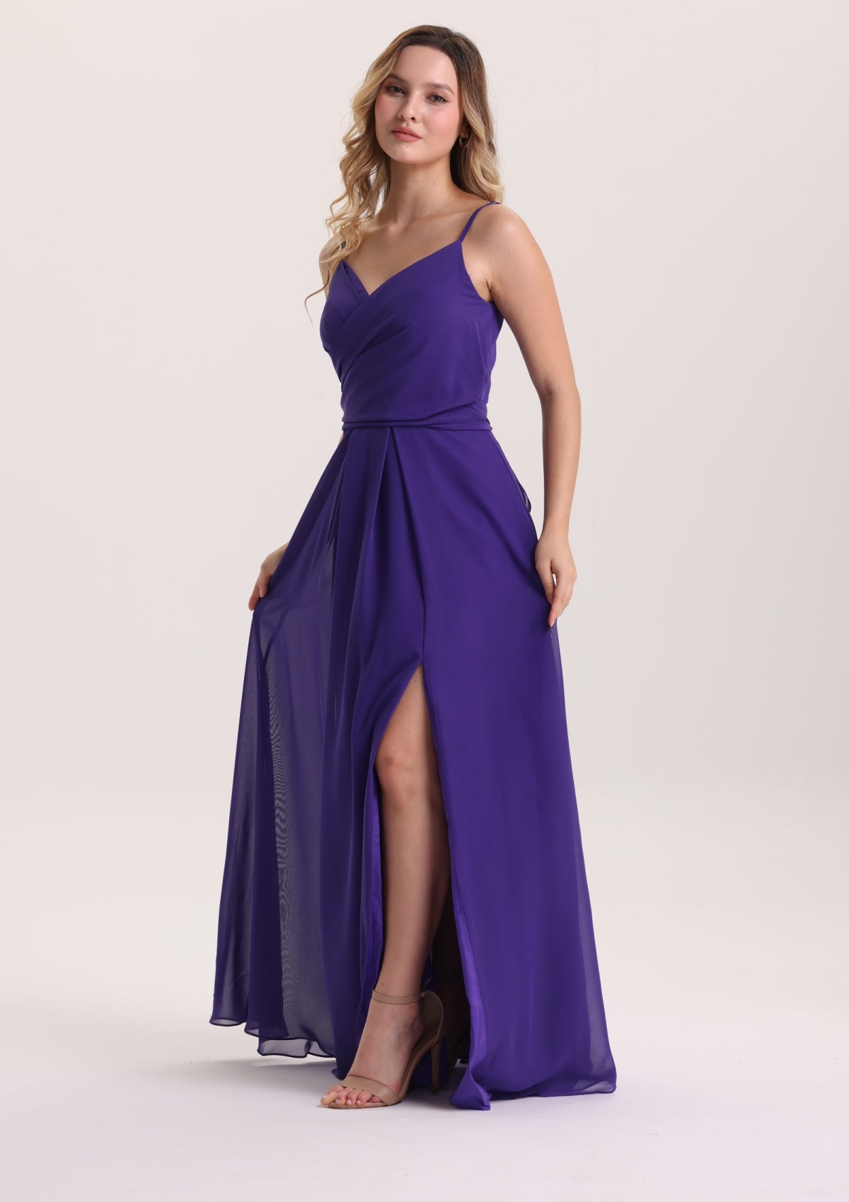 A Line Spaghetti Strap Pleated Chiffon Prom Dress