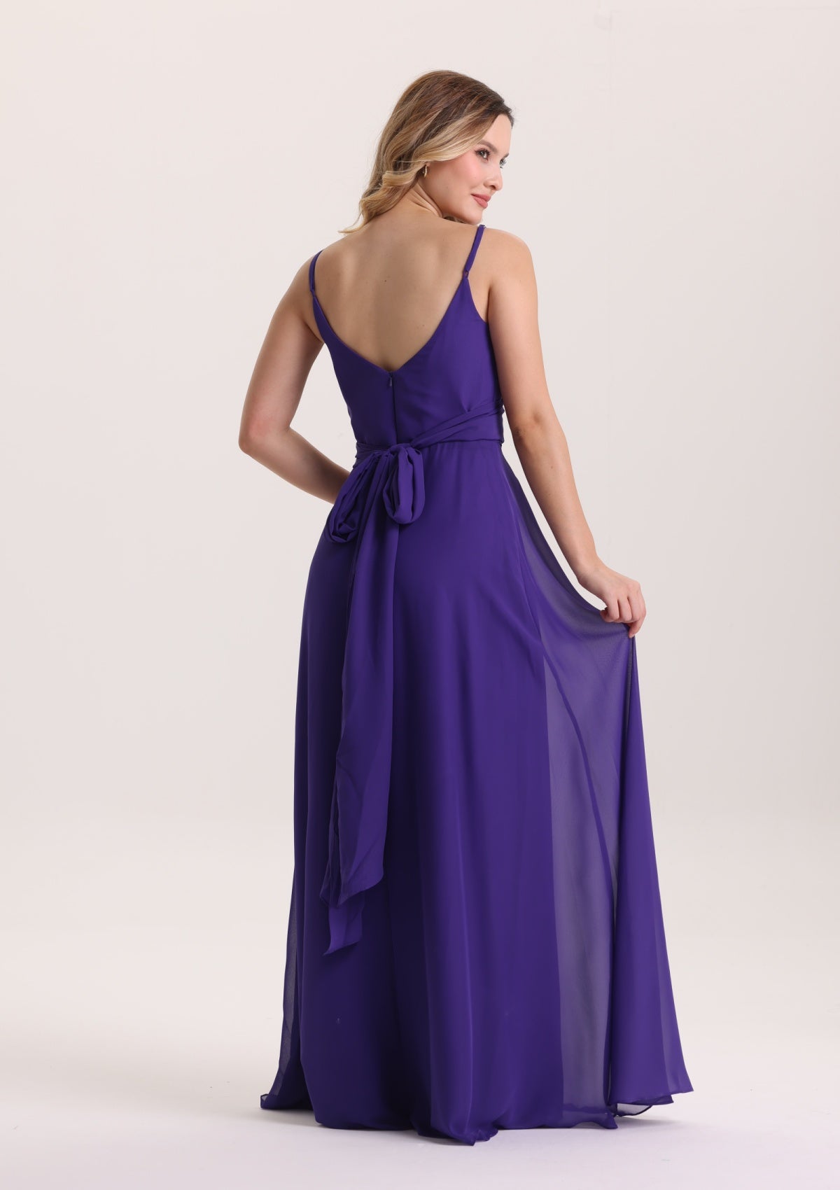 A Line Spaghetti Strap Pleated Chiffon Prom Dress