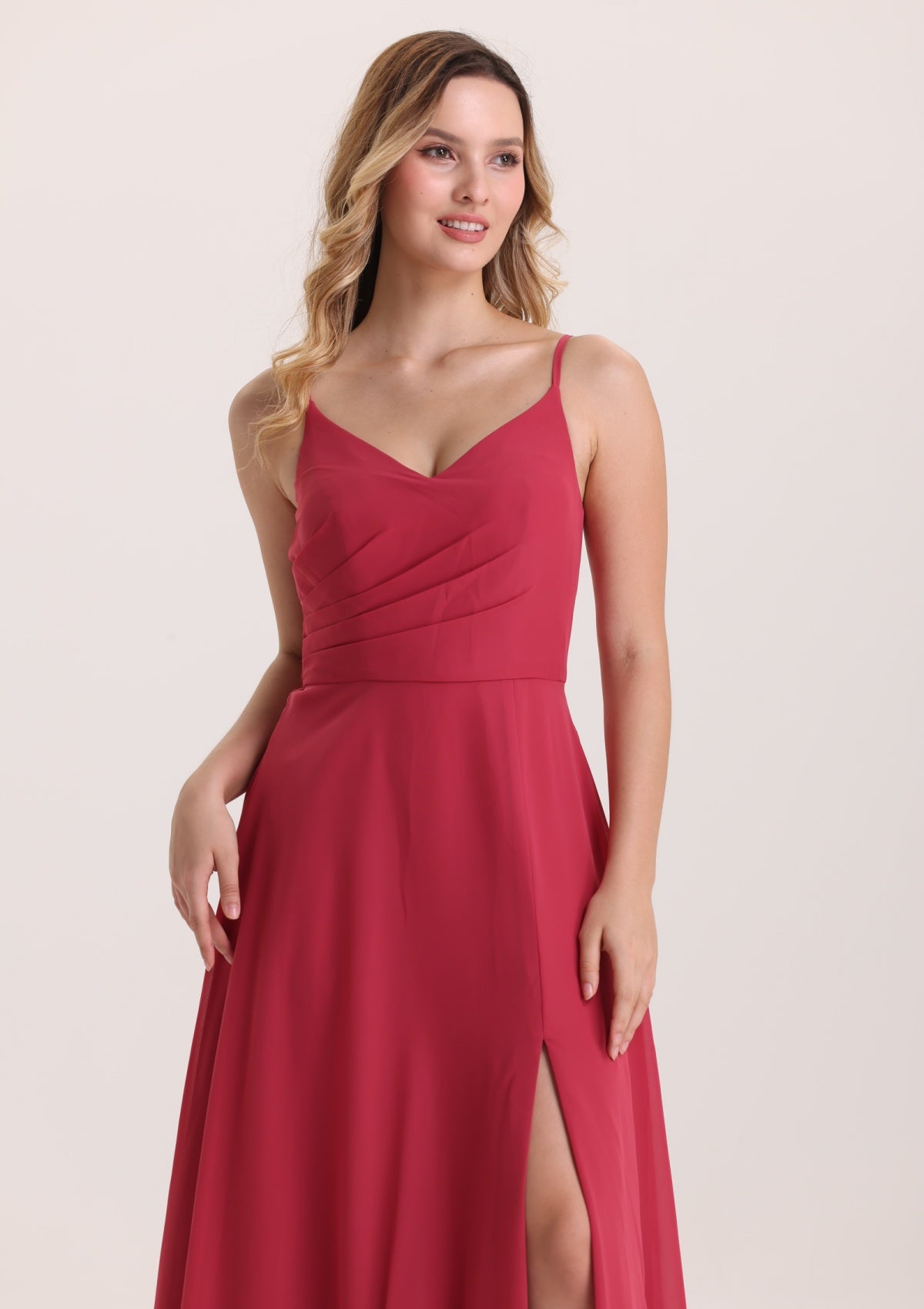 Romantic A Line V Neck Prom Dress with Slit