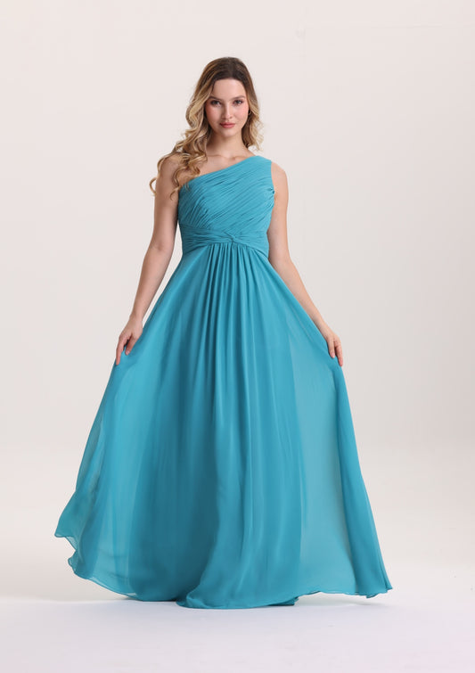 Designed Asymmetrical Neck Twist Waist Prom Dress