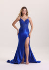 Luxury Sequin Appliques V Neck Prom Dress with Slit