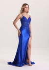 Luxury Sequin Appliques V Neck Prom Dress with Slit