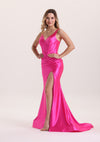 Elegant Corset Spaghetti Strap Prom Dress with Slit