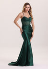 Elegant Sequin Pleated Satin Prom Dress with Train