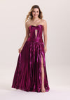 Metallic Cutout Pleated Purple Prom Dress with Slit