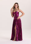 Metallic Cutout Pleated Purple Prom Dress with Slit