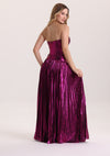 Metallic Cutout Pleated Purple Prom Dress with Slit