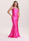 Sexy Asymmetrical Neck Cutout Satin Prom Dress with Slit