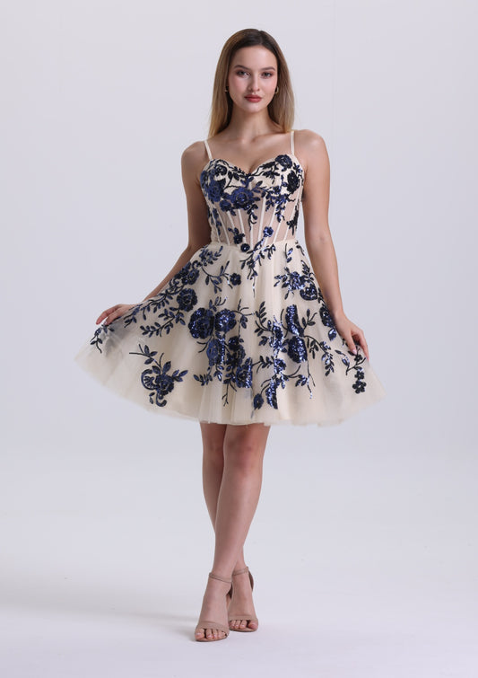 Elegant Sequin Appliques Corset Homecoming Dress