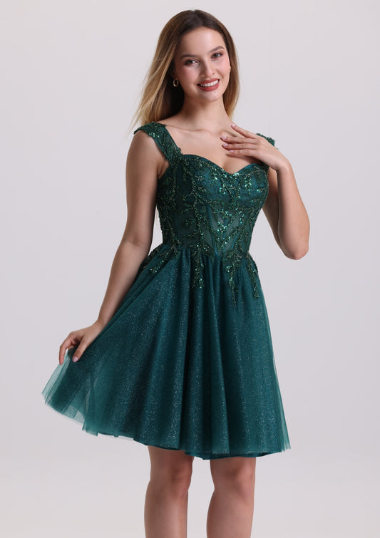 Luxury Spaghetti Strap Beaded Tulle Homecoming Dress