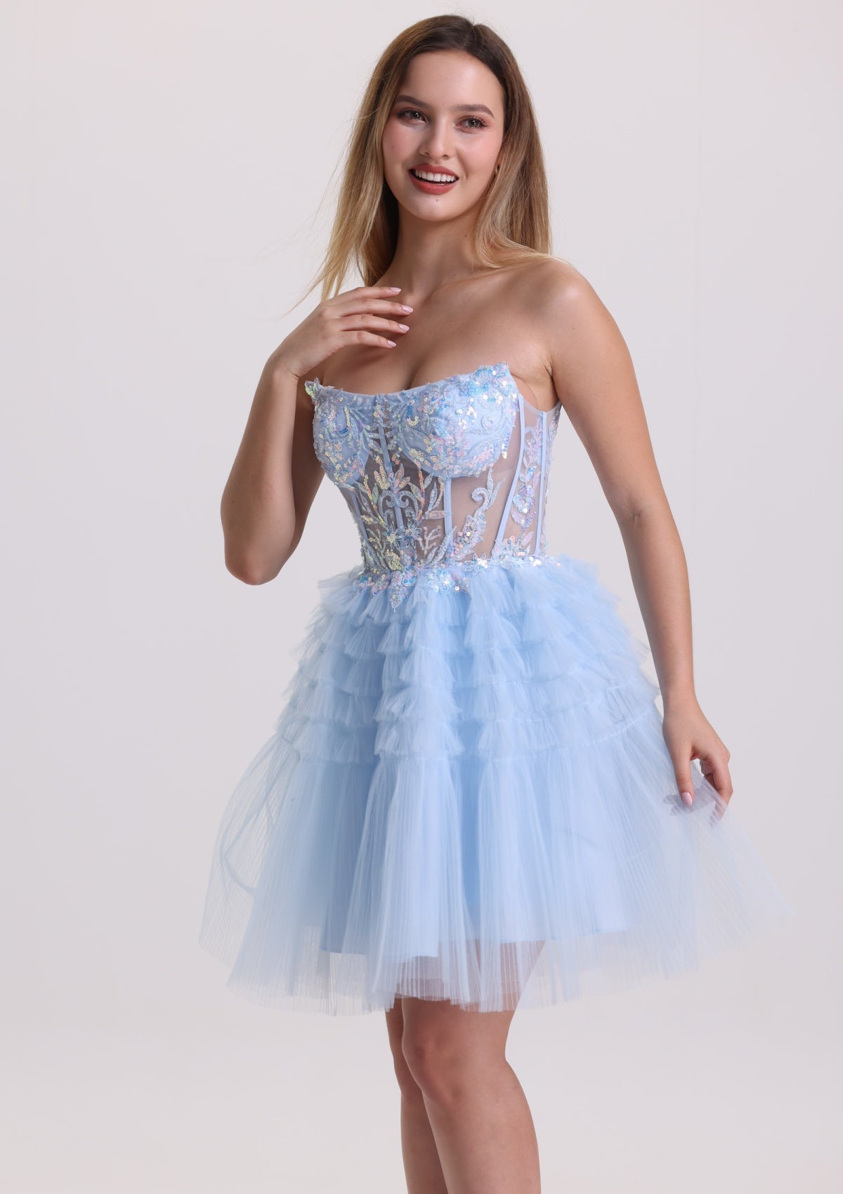 Dreamy Spaghetti Strap Corset Layered Tulle Homecoming Dress