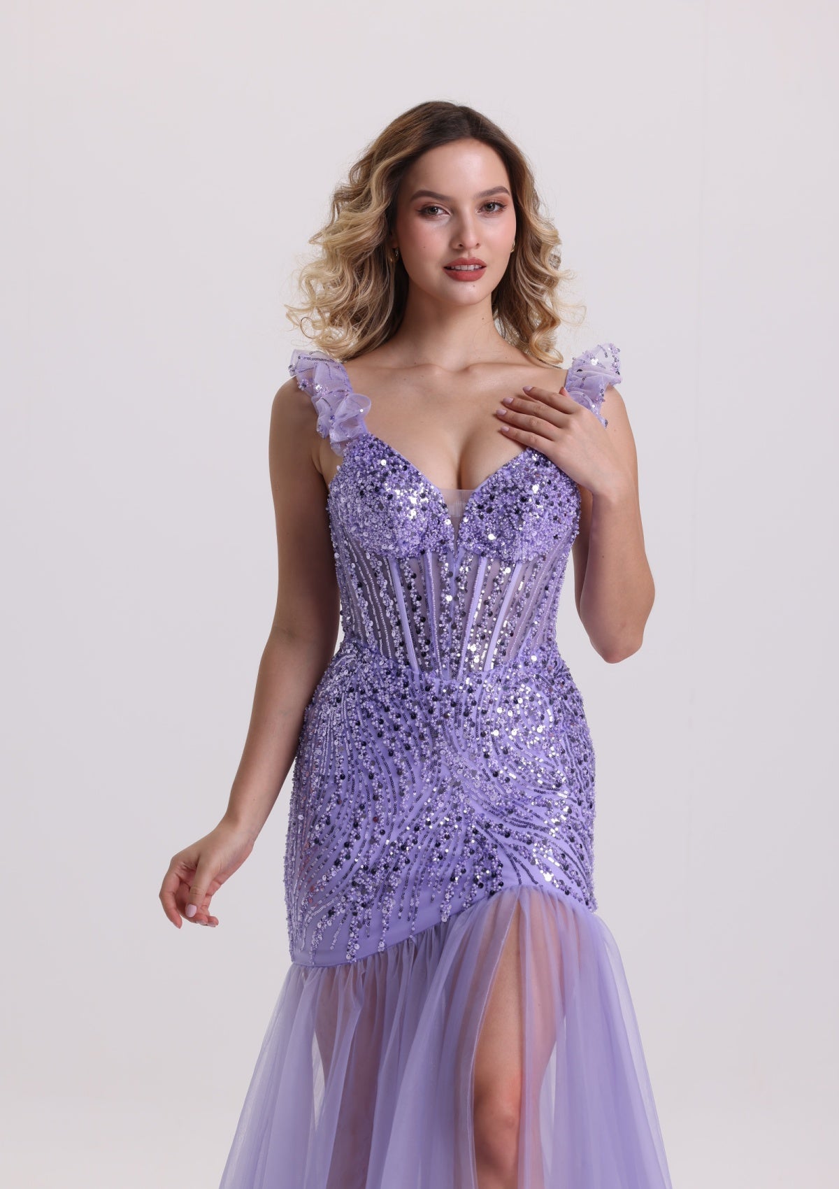 Dreamy Spaghetti Strap Sequin Tulle Prom Dress