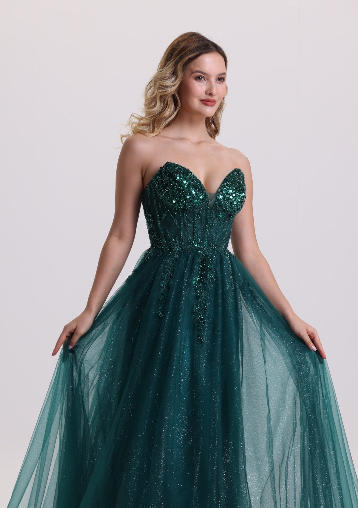 Luxury Beaded Sparkly Tulle Prom Dress with Slit