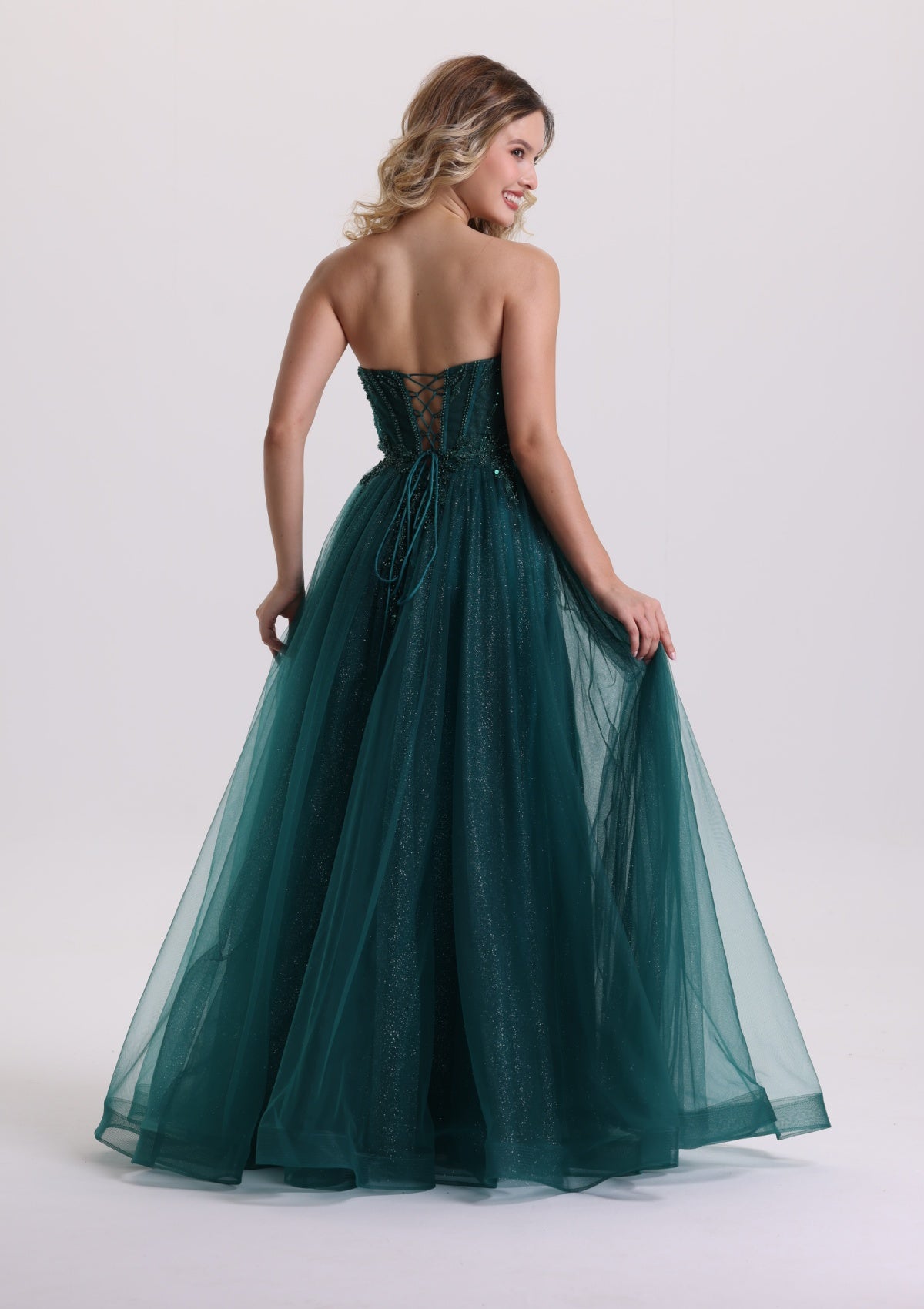 Luxury Beaded Sparkly Tulle Prom Dress with Slit