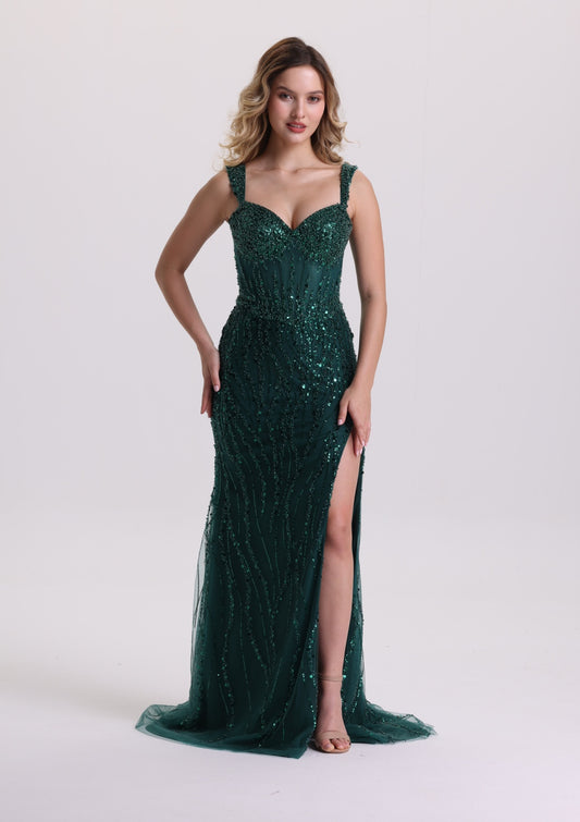 Gorgeous Sequin Beaded Prom Dress with Slit