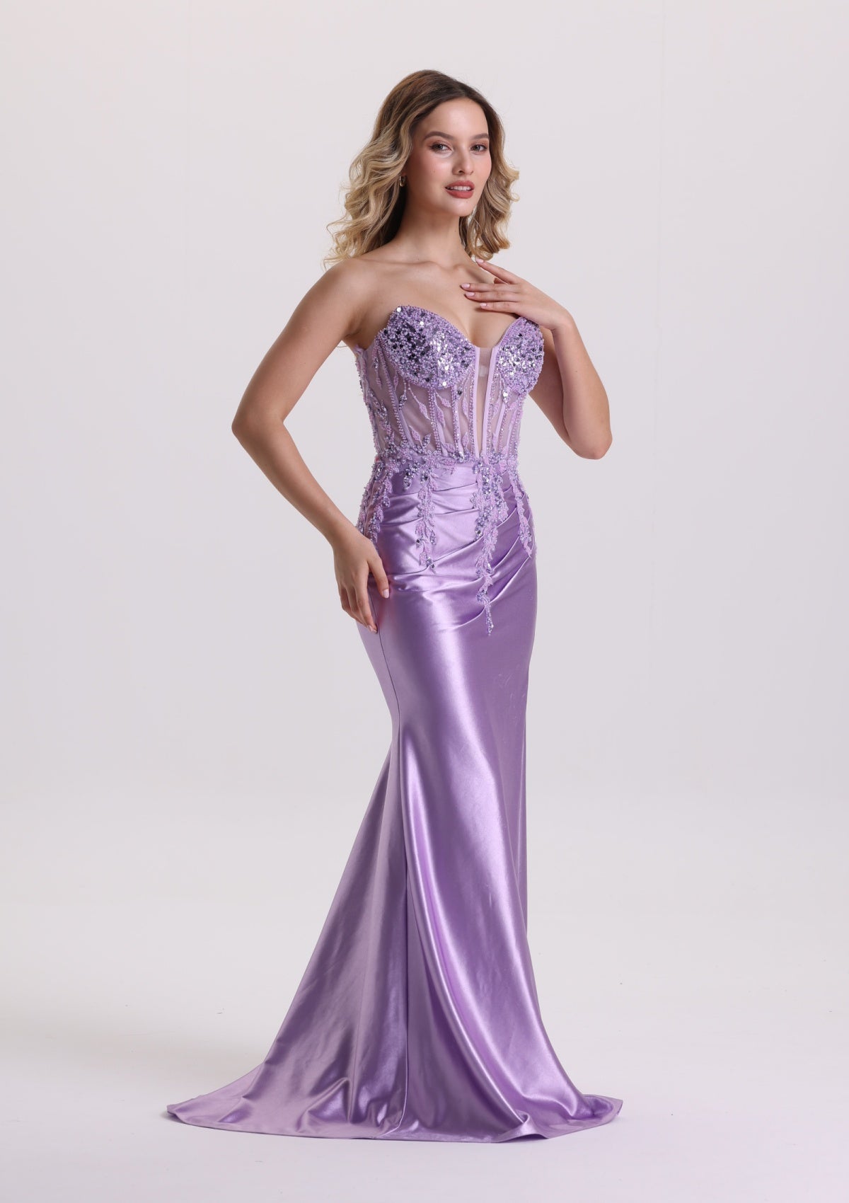 Chic Sweetheart Sleeveless Sequin Beaded Prom Dress