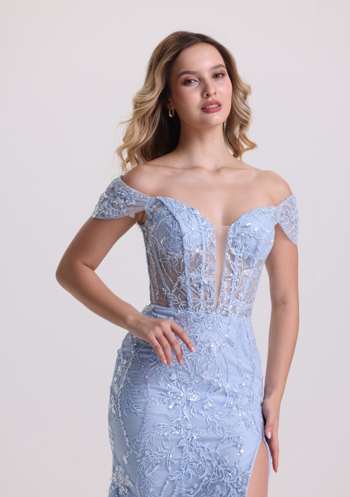 Gorgeous Off Shoukder Appliques Prom Dress with Slit