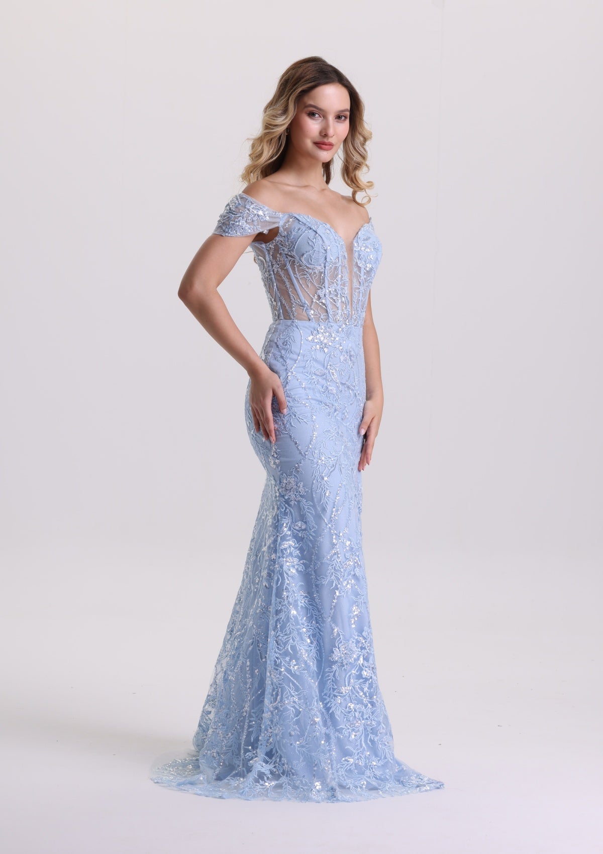 Gorgeous Off Shoukder Appliques Prom Dress with Slit