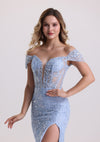 Gorgeous Off Shoukder Appliques Prom Dress with Slit