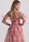 Romantic Floral Print Tiered Tulle Prom Dress with Train