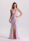 Mermaid Sleeveless Sequin Appliques Prom Dress with Slit