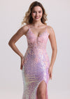 Mermaid Sleeveless Sequin Appliques Prom Dress with Slit
