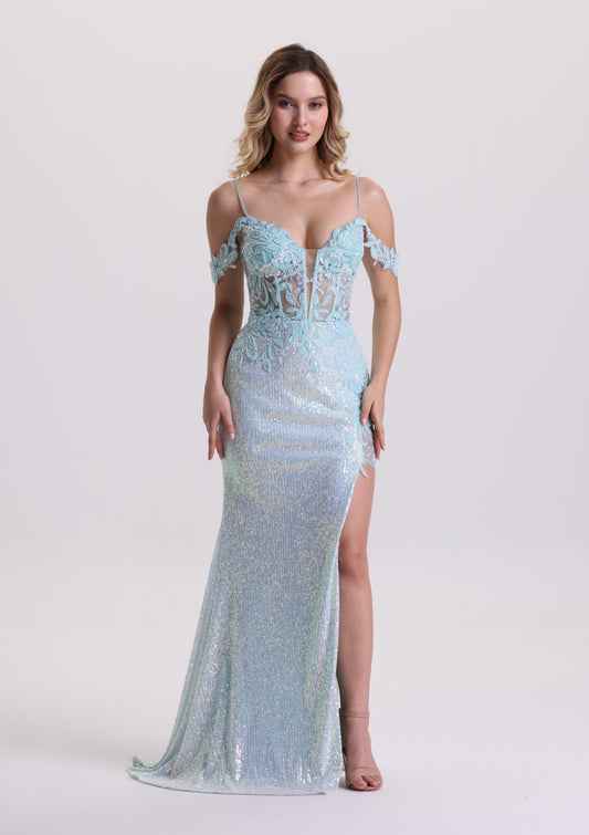 Mermaid Lace Off Shoulder Corset Prom Dress with Train