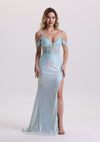 Mermaid Lace Off Shoulder Corset Prom Dress with Train
