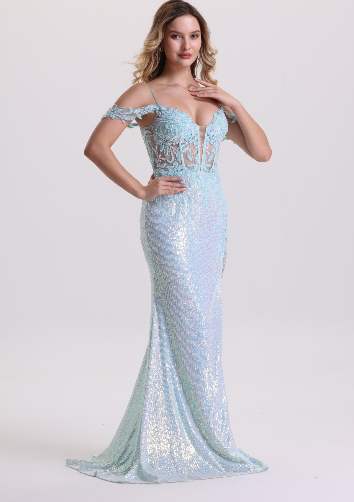Mermaid Lace Off Shoulder Corset Prom Dress with Train