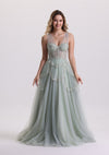 Dreamy Spaghetti Strap Corest Sequin Layered Tulle Prom Dress